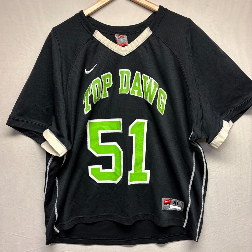 Top Dawg 51 Nike Fit Dry Jersey Mens Black V-Neck Raglan Sleeve Activewear XL